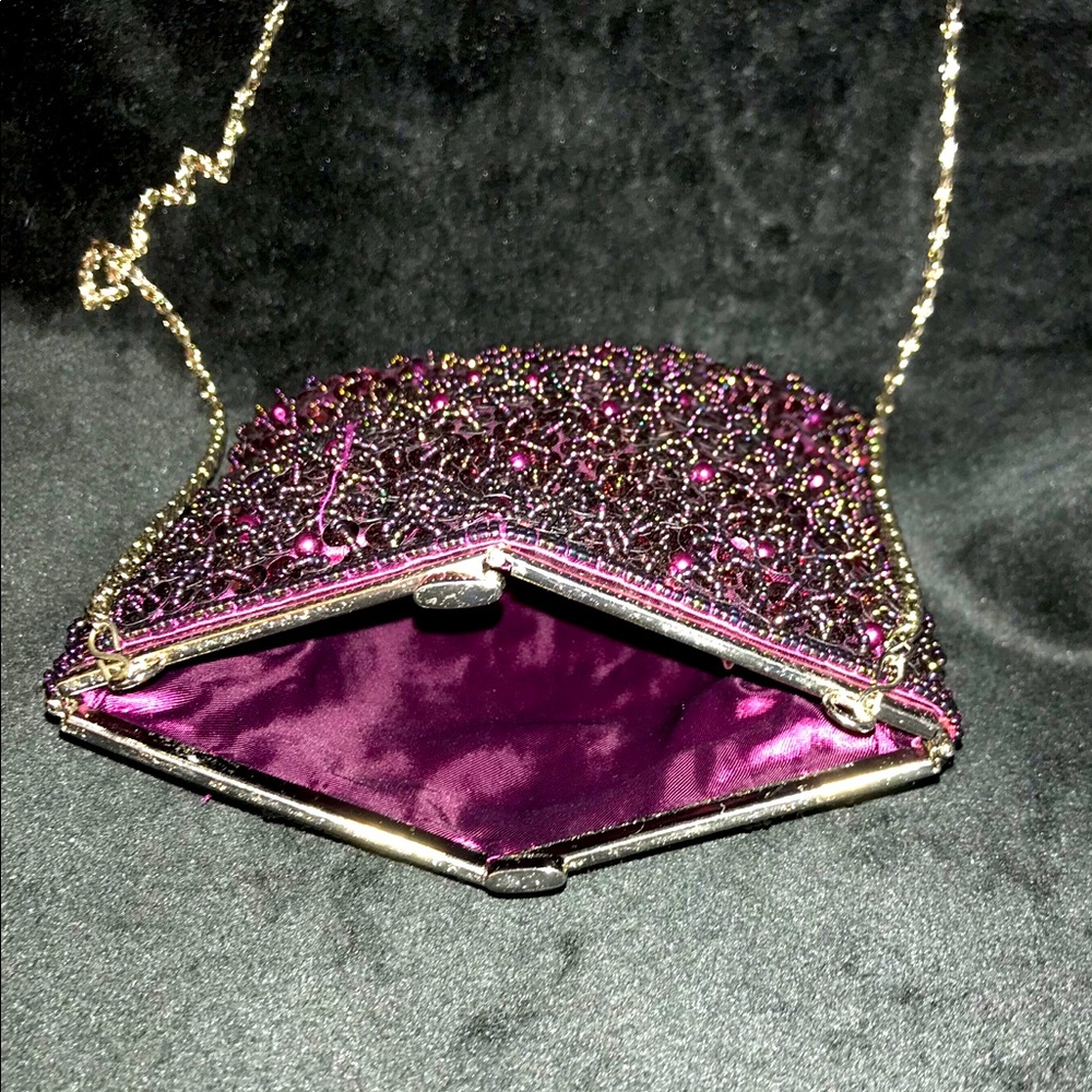 Hand beaded purple evening bag